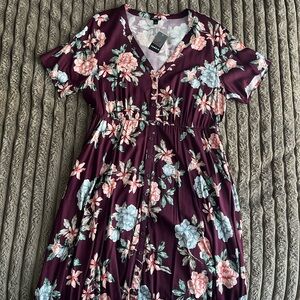 Torrid Floral Burgandy Button-Down Midi Dress